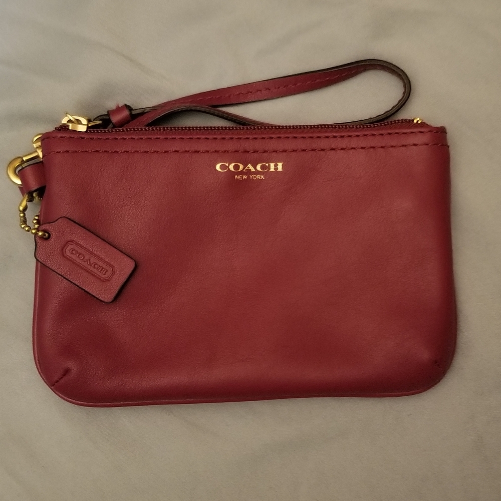 COACH Legacy Leather Small Wristlet Deep Port NEW